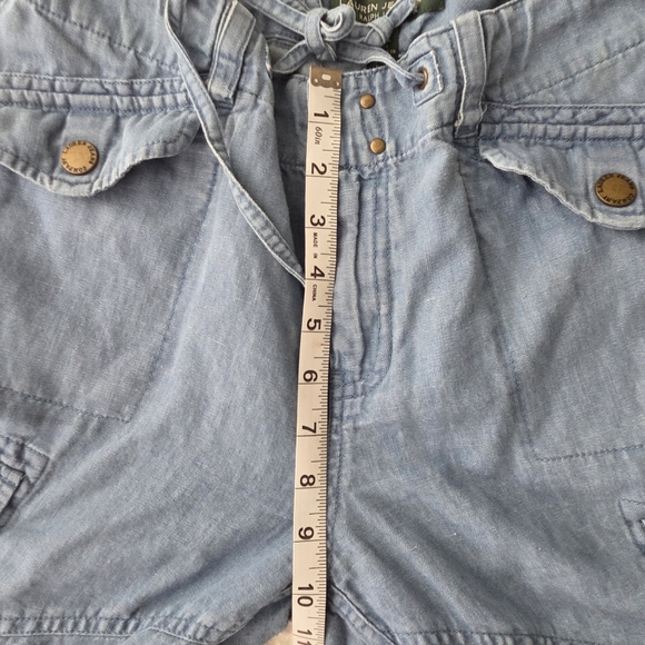 LRL Ralph Lauren Light Wash Chambray Cargo Drawstring Linen Blend Pants Size 6 - Picture 6 of 7